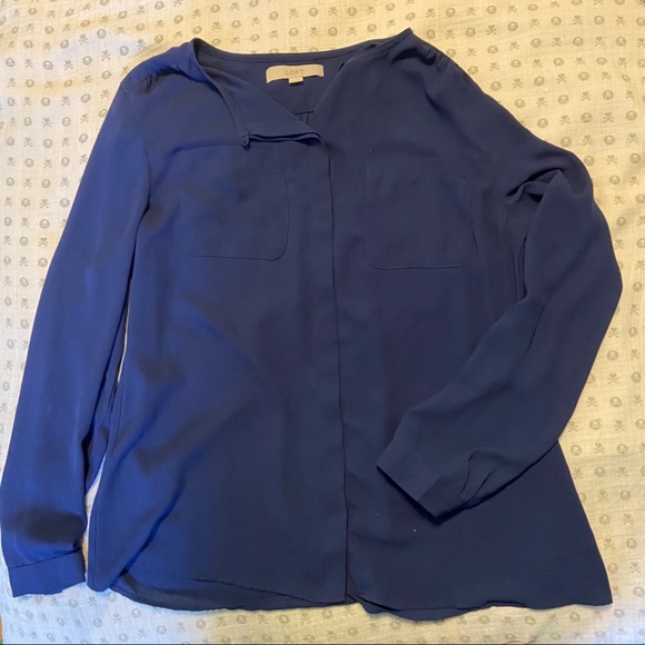 LOFT Tops - Loft Navy Blouse with Long Sleeves M